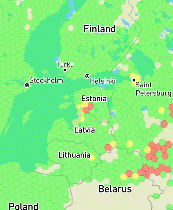 Increased GPS interference in the Baltic States, first time seen. Previously only around Kaliningrad coast.