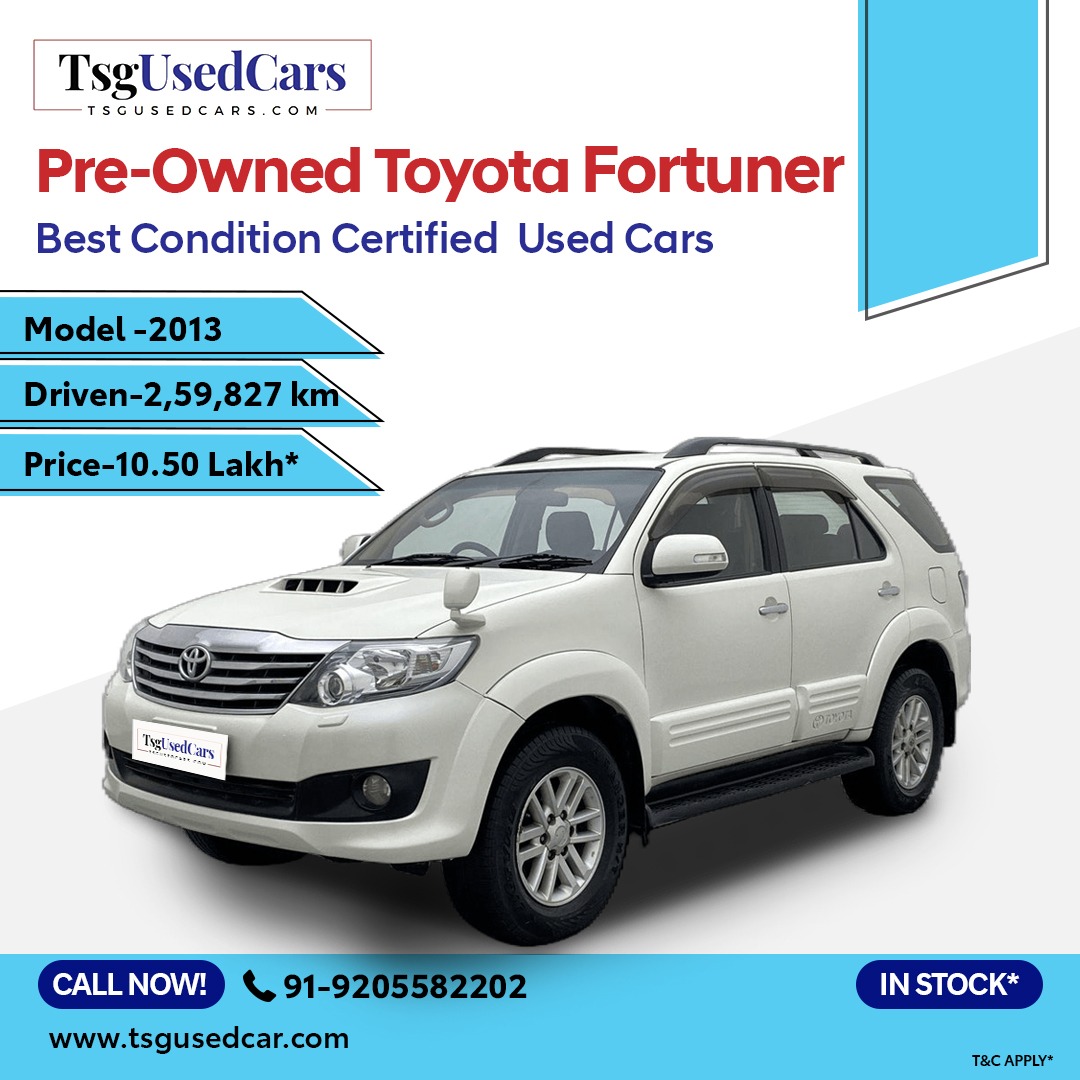 #ToyotaFortuner: Rediscover the thrill of adventure and the joy of driving! 
Trustworthy and reliable,  #TsgUsedCar is always ready for the road ahead. 
👇
Call: 9205582202 
Explore: https://bitly/ToyotaFortuner-2013    

#ToyotaFortuner #TsgUsedCars #PreOwnedCar #UsedToyotacars