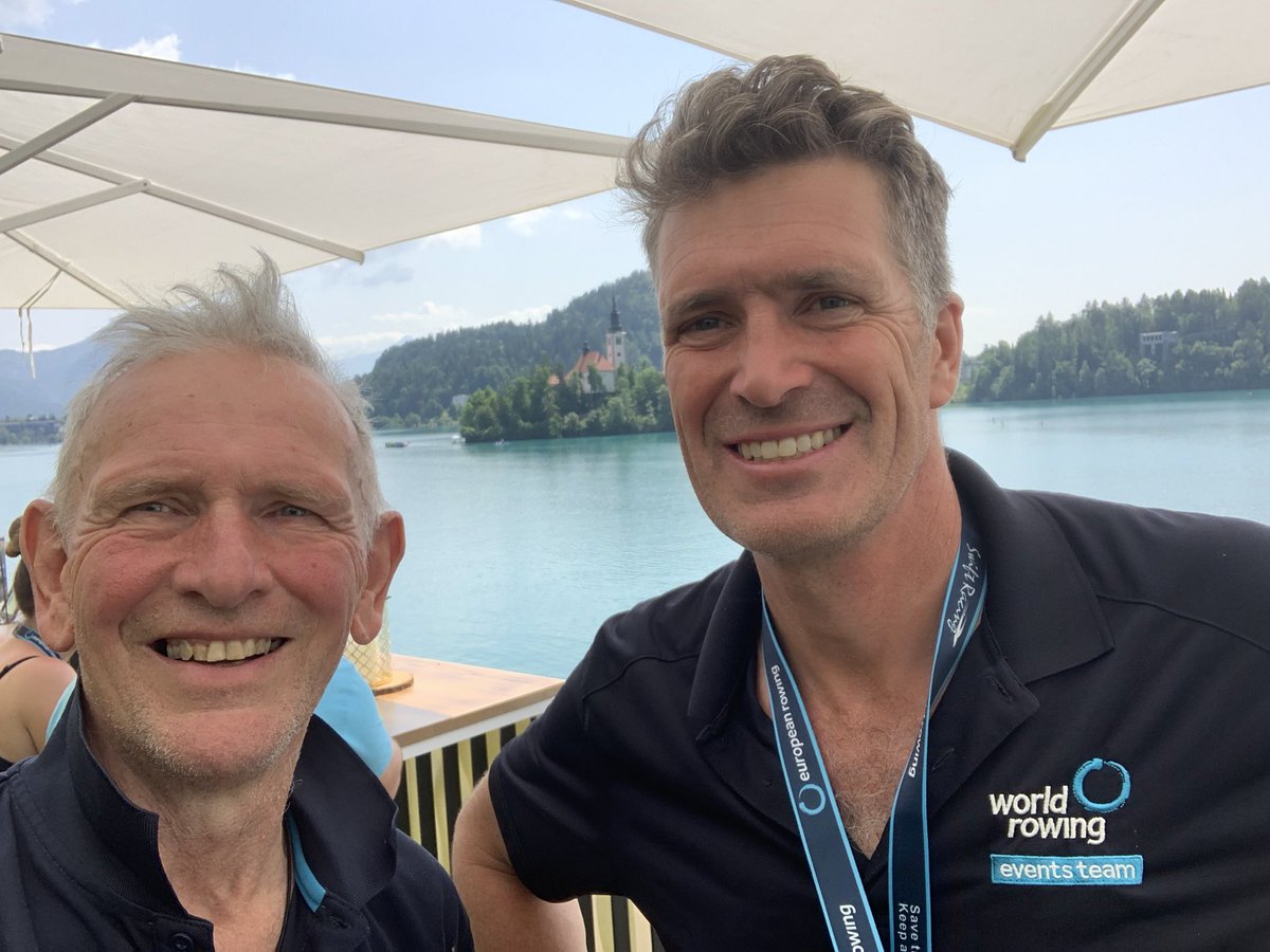 @GregSearle2012 and me ready to commentate on @WorldRowing Euro Champs from the stunning lake Bled from 1210 CEST on Worldrowing.com