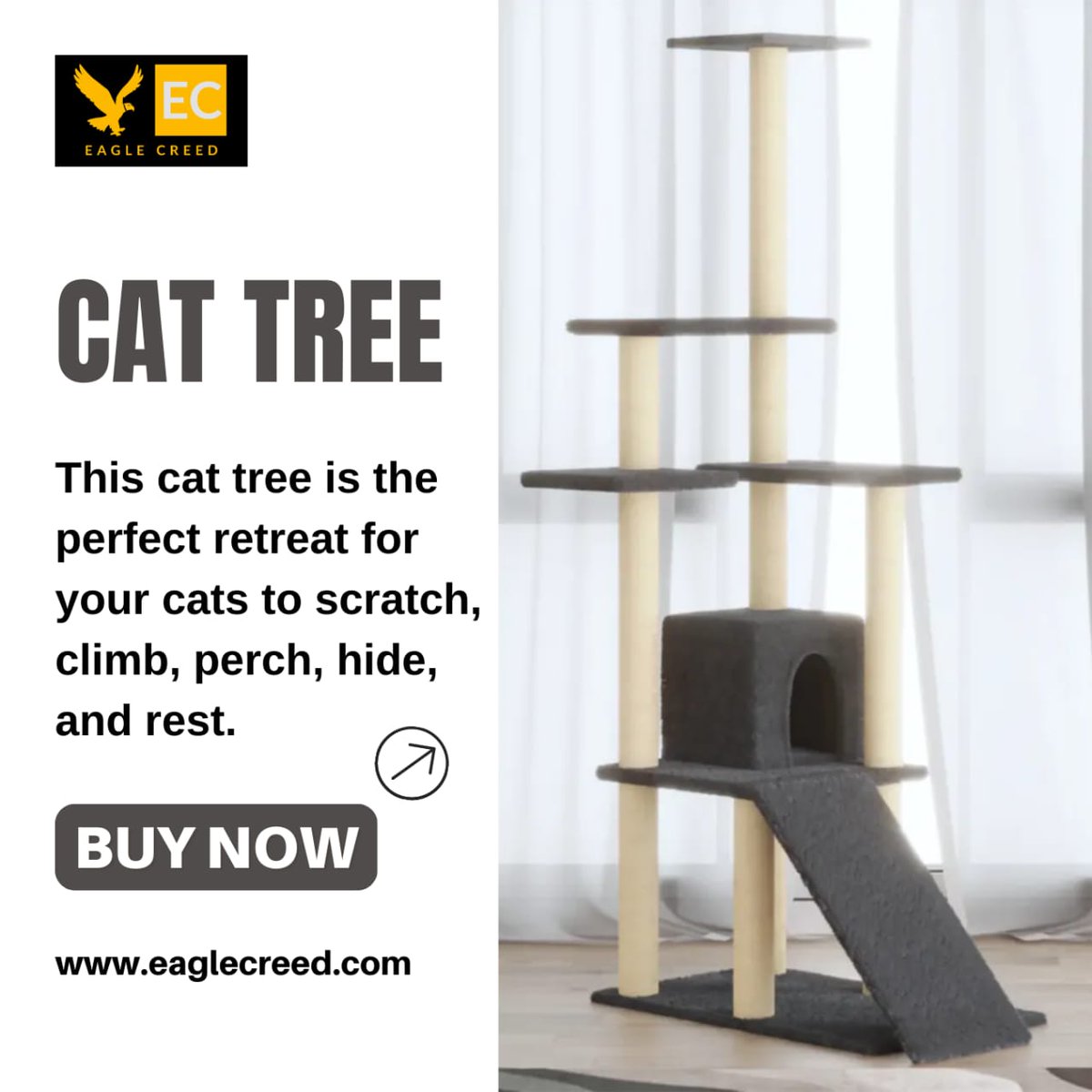 Eaglecreed_'s tweet photo. Designed for scratching, climbing, perching, and hiding, it fulfills your cat's natural instincts. Save your furniture from playful clawing and provide endless fun for your furry friend. 
 Buy now at: https://t.co/9sjO0a3mEz

#CatTree #CatFurniture #FelineFun #HappyCats #CatLove https://t.co/MwfN58DVlE