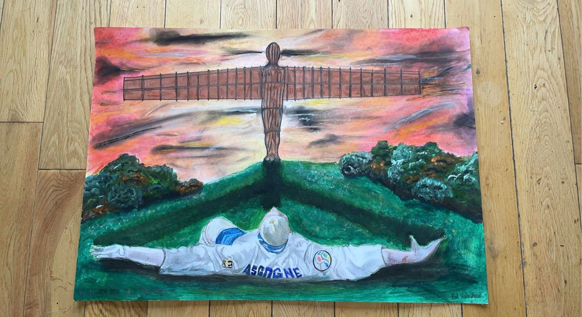 JanetHalmshaw's tweet photo. Happy birthday Gazza, My Tribute to the football genius. When a god met an angel. #gazza #paulgasgcoigne #football #NewcastleUnited #newcatle #gatehead #angelofthenorth #football #theroon #toonarmy #geordie #sport #sportart #footballart #england #englishfootball #PremierLeague https://t.co/iykL4sLgwt