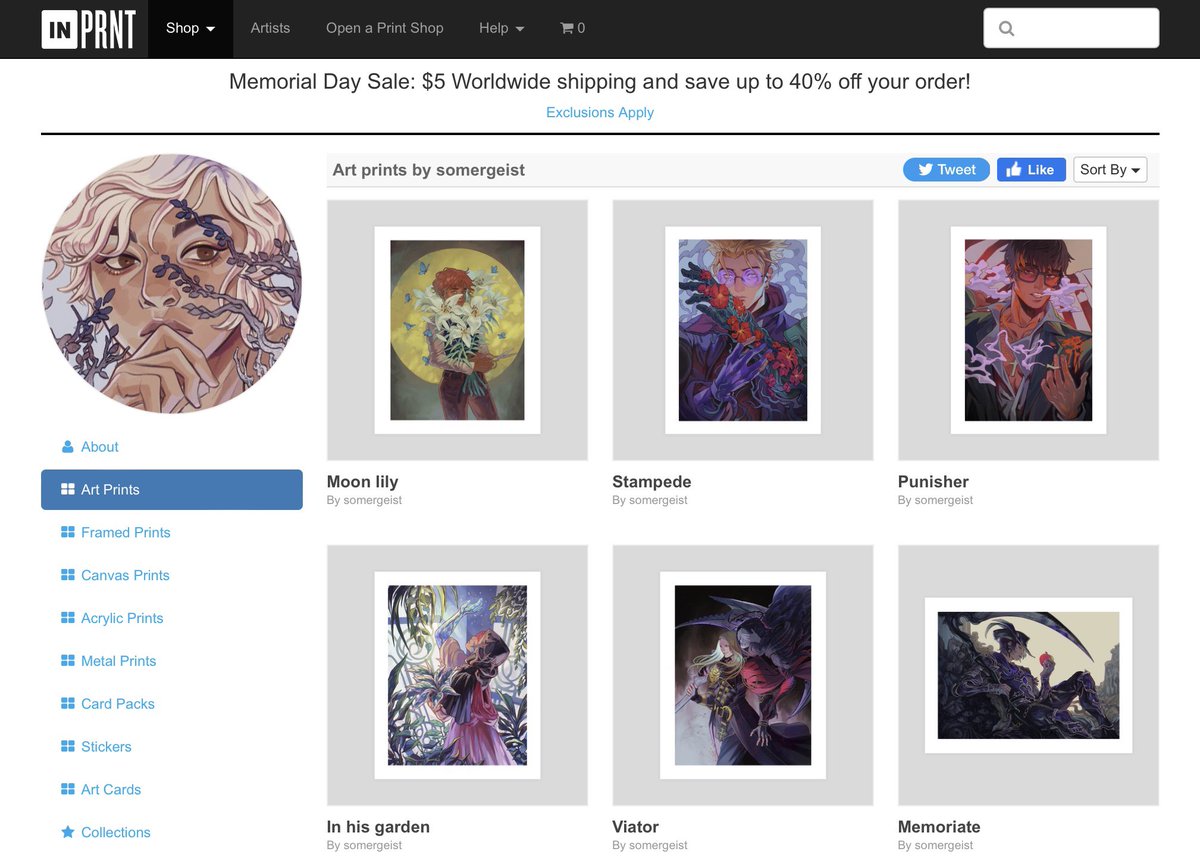 My INPRNT is finally live with all my most recent work 🙌 A solid way for those of you who couldn’t make it to AN to access some of my prints (There’s currently a site wide sale going on too atm!)