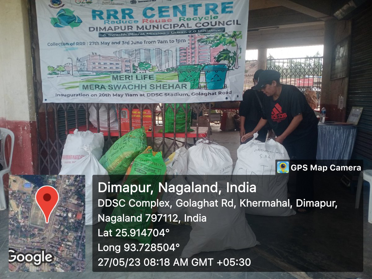 DIMAPUR MUNICIPAL COUNCIL RRR CENTRE AT DDSC STADIUM, COLLECTED 132KG OF BOOK, 50.45 kg of plastic, 69kg of newspaper, 153kg of shoes and 431kgs of used clothes #rrr4life #ChooseLiFE #indiavsgarbage #sbmnagaland