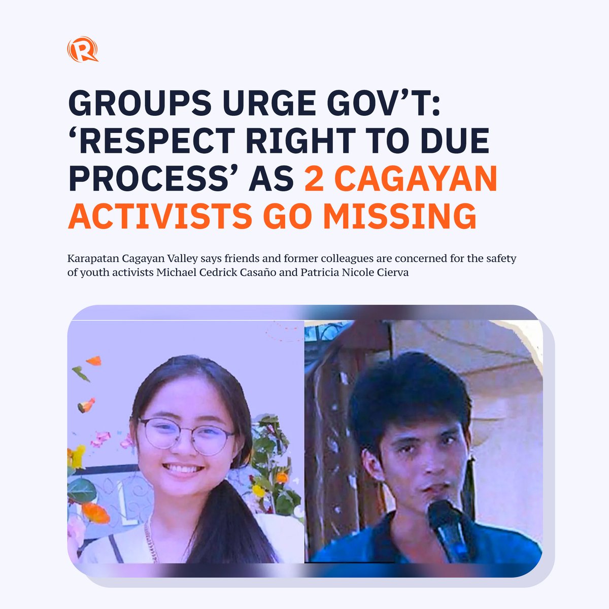 Two activists in the province of Cagayan are the latest reported victims of enforced disappearance attributed by human rights groups to state security forces. 

READ: trib.al/MindrHU