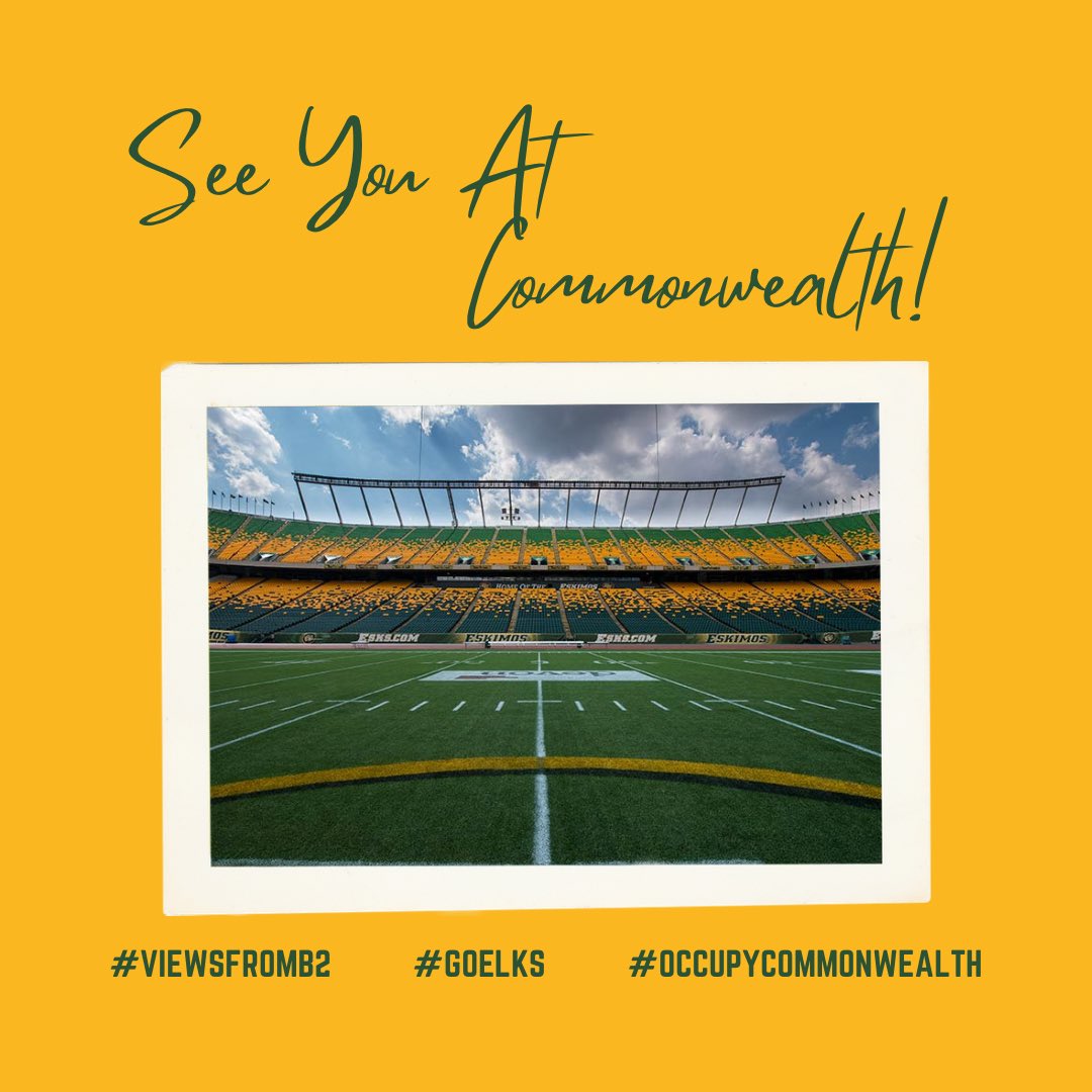 The_Big_P's tweet photo. One more sleep until we get to see the #GoElks back at #Commonwealth! Can’t wait to see the #CFLFamily and the boys in green and gold! Let’s show them our love and support by filling the stands!
#OccupyCommonwealth #CFL #ViewsFromB2 https://t.co/KrVuDBw9FK