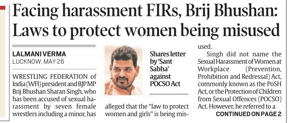 After misusing position of WFI chair, after misusing Parliament privilege it is a bit rich to say laws are being misused. 
Shame that BJP and GoI continues to protect him and defend his mindset.