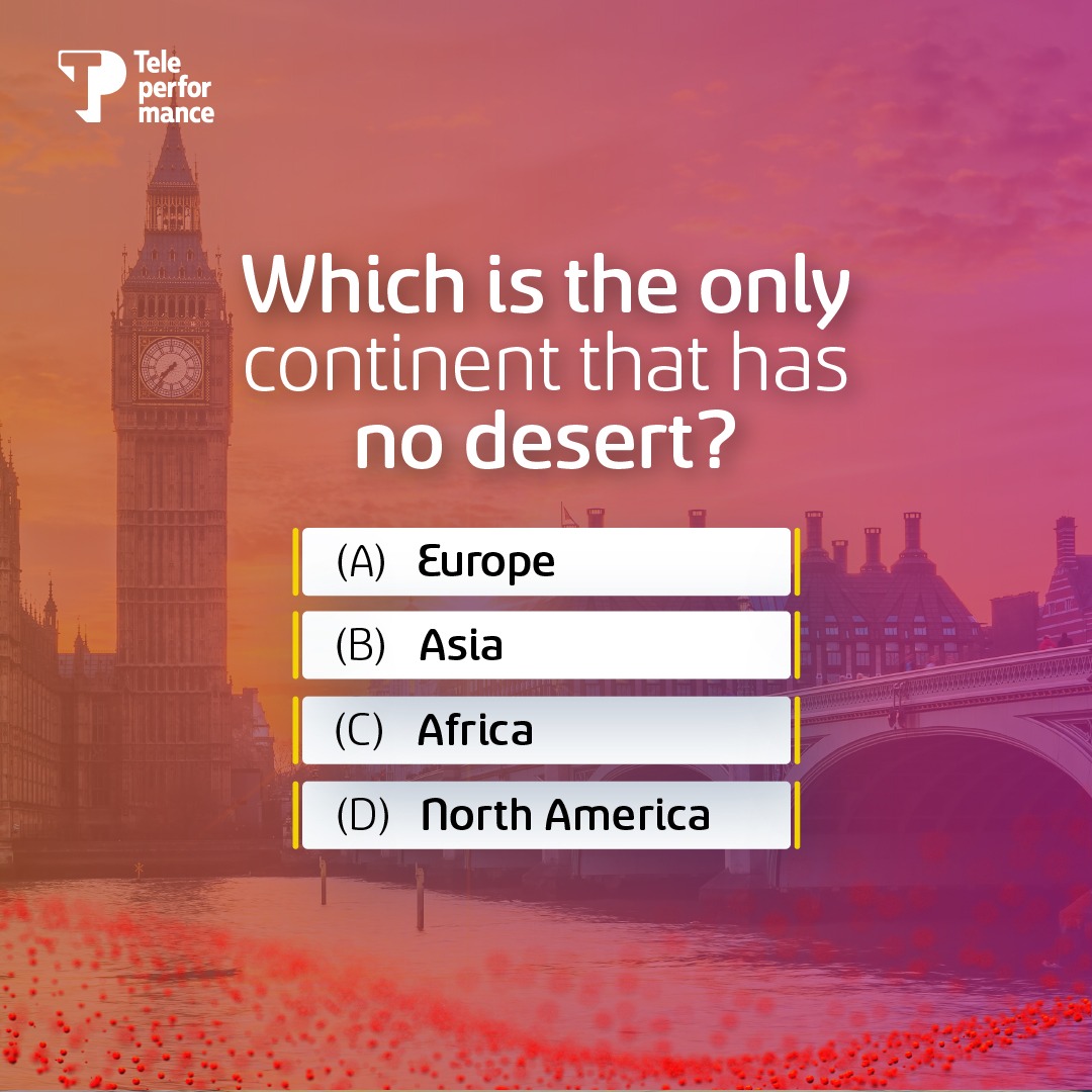 This continent may have plenty of sunny and sandy places, but not a real desert.

Share your answers now.

#TPIndia #TheWorldlyAffairs #Question #Saturday #Morning #Employee #Engagement