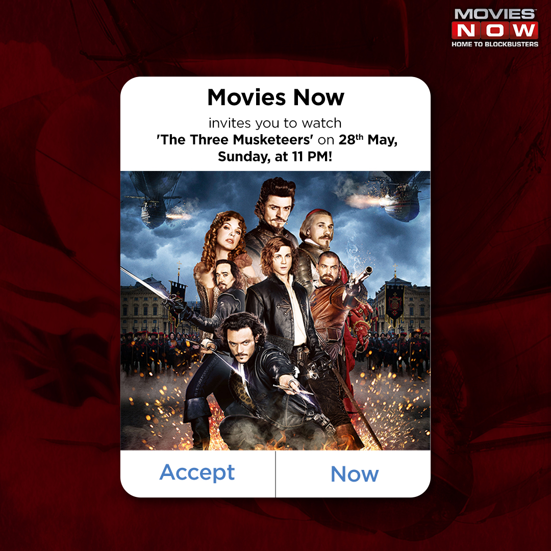 You are cordially invited to be a part of The Three Musketeers' epic quest! 💥
 
Catch them this Sunday, only on Movies Now. 📺

#TheThreeMusketeers #Action #Adventure #MatthewMacfadyen #LoganLerman #LukeEvans #RayStevenson #Hollywood #MovieOfTheMonth #Blockbuster #MoviesNow