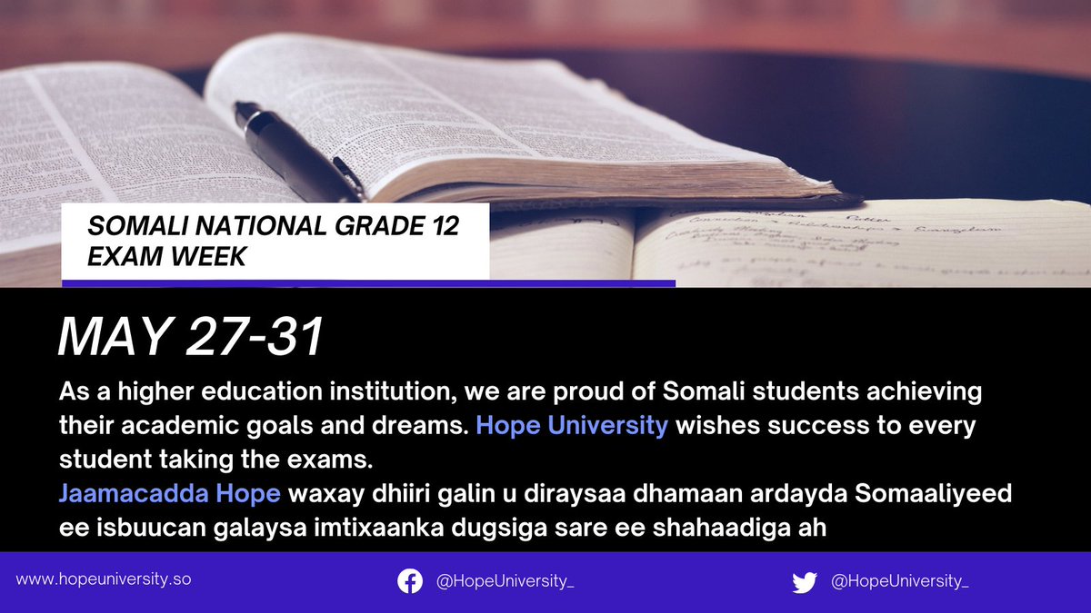 HopeUniversity_'s tweet photo. The exams started this morning. Hope University wishes success to every student!
#Hopeuniversity #HU #HigerEd #HigherEducation #Education #Somalia #Learning #edtech https://t.co/JNU1wXcBzD