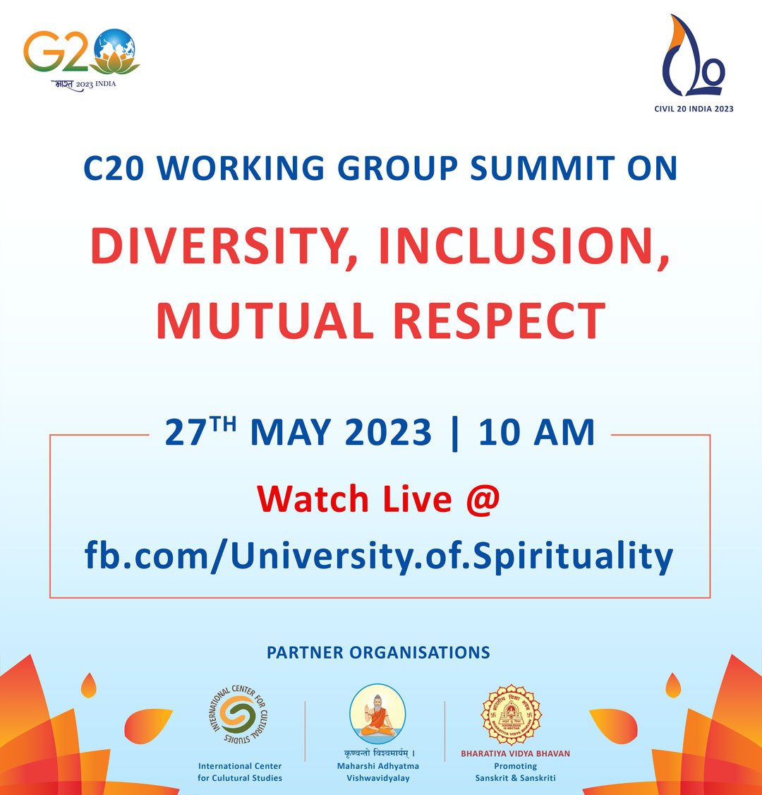 #C20 working group summit on 'DIVERSITY, INCLUSION, MUTUAL RESPECT'
#MAV
#G20Summit2023 #C20Summit