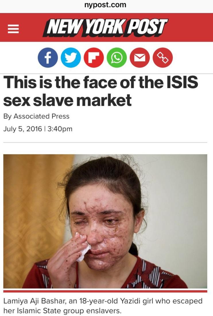 AskAnshul's tweet photo. This is the face of the ISIS sex slave market.

Lamiya, a Yazidi girl was 15 years old when she was abducted &amp; forced into slavery by ISIS.

She was enslaved by ISIS for 20 months &amp; sold 5 times as a slave.

She was tortured &amp; repeatedly raped by ISIS, till she managed to escape. https://t.co/nHXN7PejBC