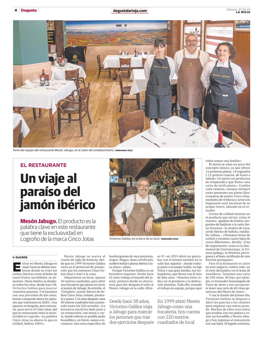 Hoy en “DegustaRioja” del periódico: 

MESÓN JABUGO 

«Un viaje al paraíso del jamón ibérico»