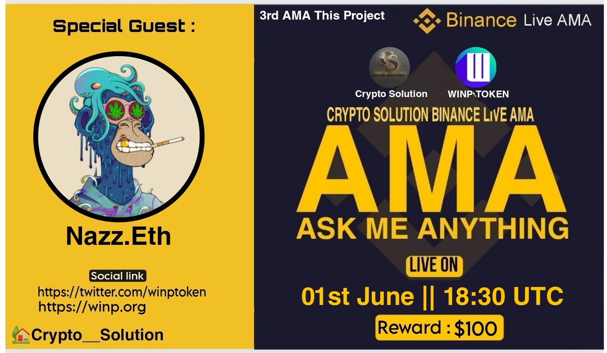 CryptoSolutionG's tweet image. 🔊 #BinanceLiveAMA Crypto Solution Glad To Announce AMA with Winp Token
⏰ Date & Time: 01/06/23 AT 18:30 PM UTC
💰Rewards Pool: $100 BUSD
🏠Venue: binance.com/en/live/video?…
〽️Rules: 
1⃣ Follow @CryptoSolutionG and @winptoken
2⃣ Like & Retweete 
3⃣ Comment Questions