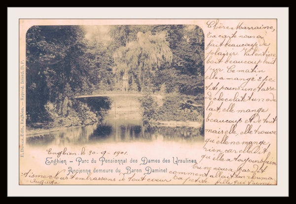 Aujourd'hui, c'est jour de fête... j'ouvre mes achats Delcampe.net !!! 🥰🥳

Un petit bond dans le temps jusqu'au début du XXème siècle, la Belle Époque ! ⌛

Voici une carte postale d'Enghien, la ville où je vis ! 😉