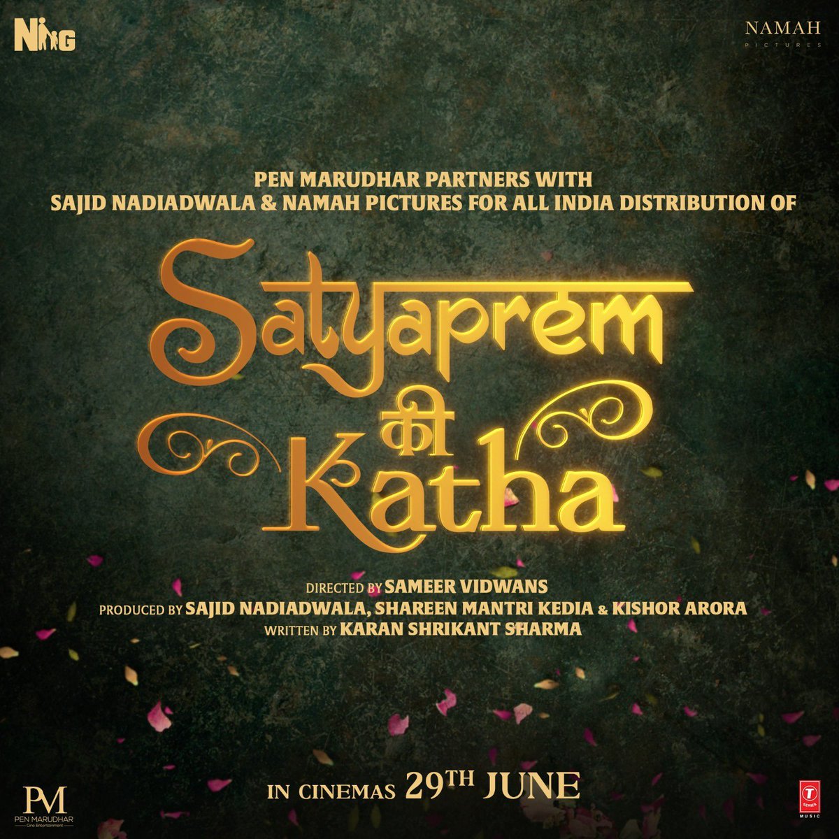 #SatyaPremKiKatha - produced by #SajidNadiadwala - @WardaNadiadwala’s @NGEMovies and @shareenmantri - @kishorarora19’s @namahpictures - to release in cinemas on 29 #June 2023 by #PENMarudhar (the distribution arm of @jayantilalgada’s @PenMovies).