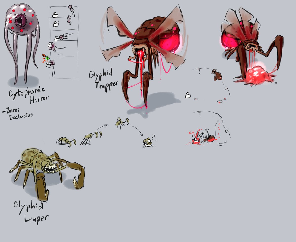 A few fun ideas i'll probably keep expanding on in the future. A deeprock biome concept names 'The Boros Leviathan', a biome make entirely out of living flesh, supposedly inside of a massive creature. #DeepRockGalactic