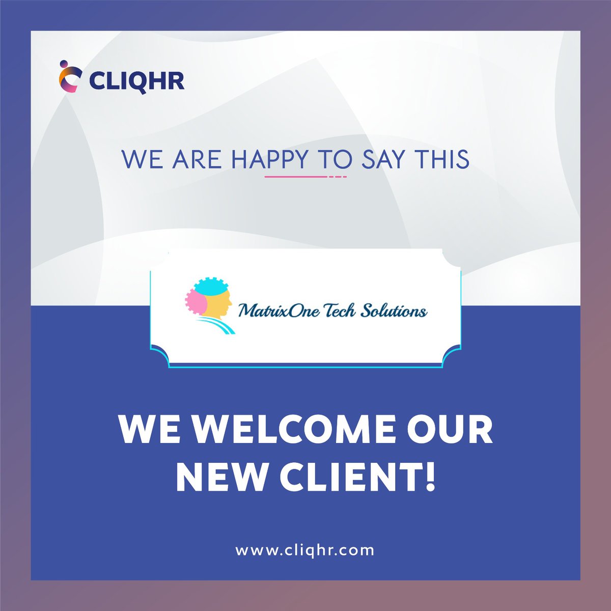 We welcome our new client MatrixOne Tech Solutions.

Thank you for choosing us as your recruitment partner, looking forward to a long and successful collaboration.

#recruitmentpartner #hrconsultant #recruitmentagency #recruitmentservices #recruitmentsolutions #cliqhr