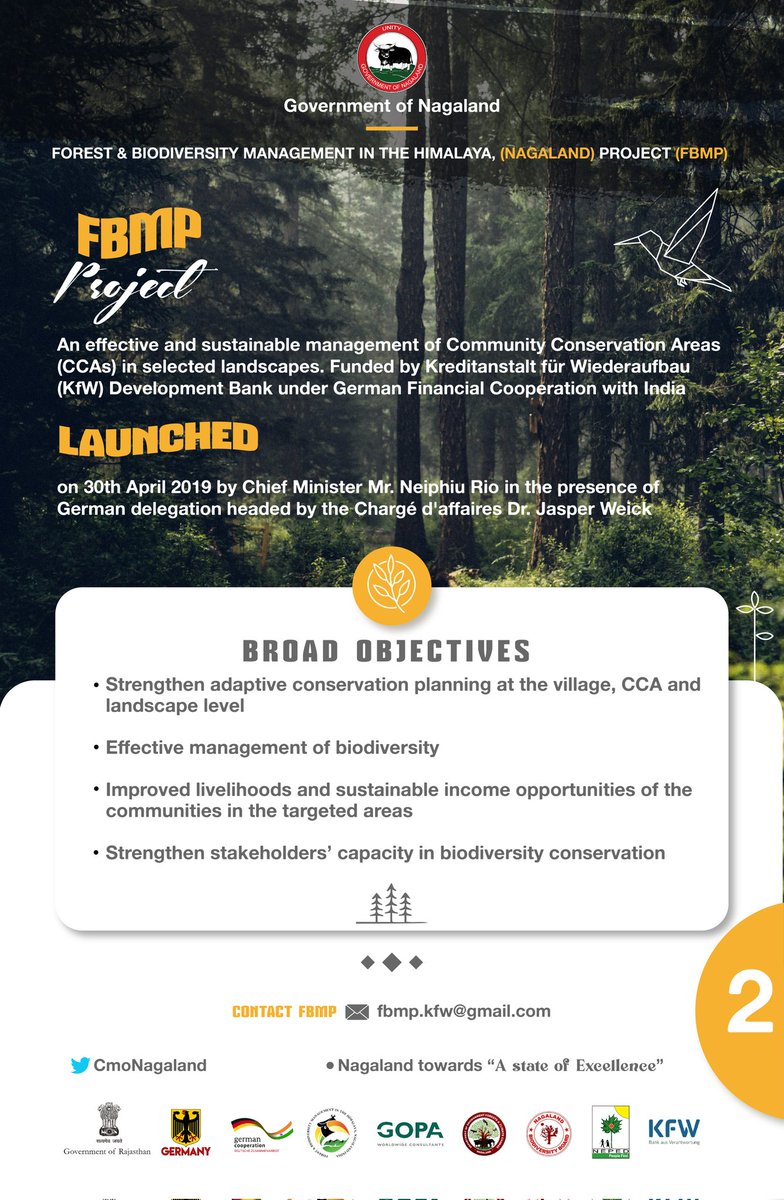 The Govt. of Nagaland with a vision for sustainable management of Community Conservation Areas (CCAs) implemented FBMP through various implementing agencies funded by KfW. The project aims at a sustainable biodiversity and improved livelihood. #KnowYourGovernment 
<a href="/Neiphiu_Rio/">Neiphiu Rio</a>