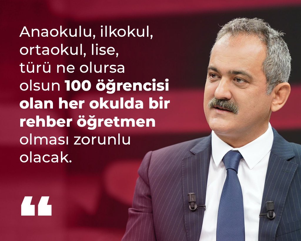 Değerli rehber öğretmen adaylarımıza yönelik bir müjdemizi buradan paylaşmak istiyorum: 

Anaokulu, ilkokul, ortaokul, lise, türü ne olursa olsun 100 öğrencisi olan her okulda bir rehber öğretmen olması zorunlu olacak.

Okullarımızda öğrencilerimizin psikolojik sağlamlıklarını…