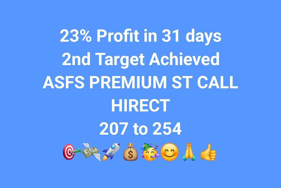 #asfspremium
Our trades delivered 23% profit.   
#hirect 🥳🥳
#trading #investing #stockmarket #sharemarket #Investments #angelone #zerodha #motilaloswal #sharekhan #broking #targets #stocks #Services
Plz re-tweet for better reach🙏