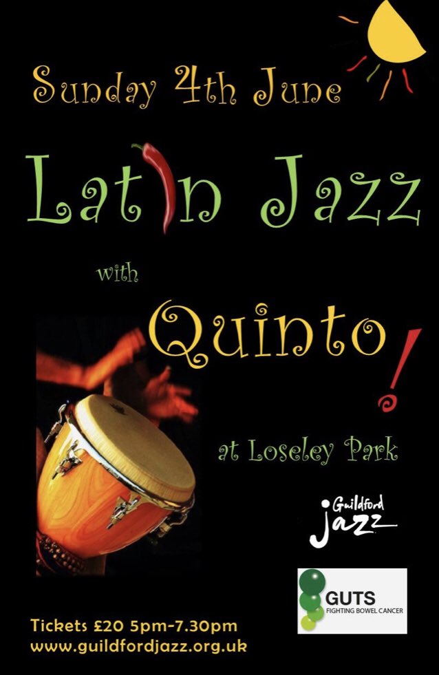*Sold Out*! Just over a week to go until Sunday 4th June: our first outdoor gig of the summer! Featuring the rhythms of Brazil & Cuba with #Quinto in the delightful surroundings of @LoseleyPark 
Check for returns here: guildfordjazz.org.uk/listings/losel…

#jazz #Summerjazz #livejazz