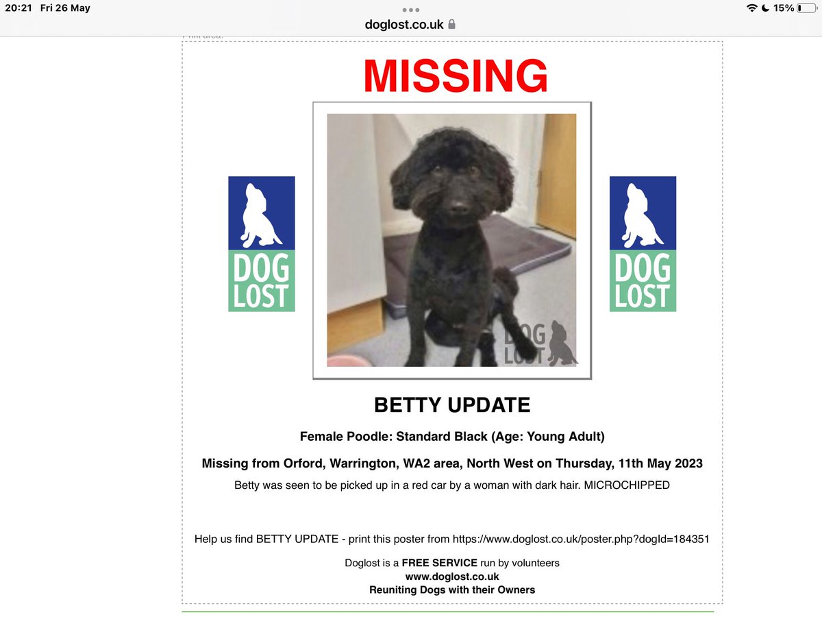 Help make Betty #Toohottohandle escaped her garden and picked up by a lady in a red car see below for more details Facebook group here facebook.com/groups/1672452… #FindBetty from #Warrington #MiniaturePoodle #RT please @muddypawscrime @MissingPetsGB @juliagarland73 @rosiedoc666