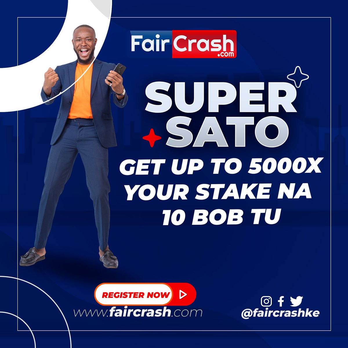 Super Sato is here jibambe vinoma na 10 bob tu watch you stake muliply by 5,000x !!
Get in on the action with the most exciting crash game in Kenya 🇰🇪 ! Play now on faircrash.com 
Register today! faircrash.com
#faircrash #winbig 
#CrashGame #MultiplierMania