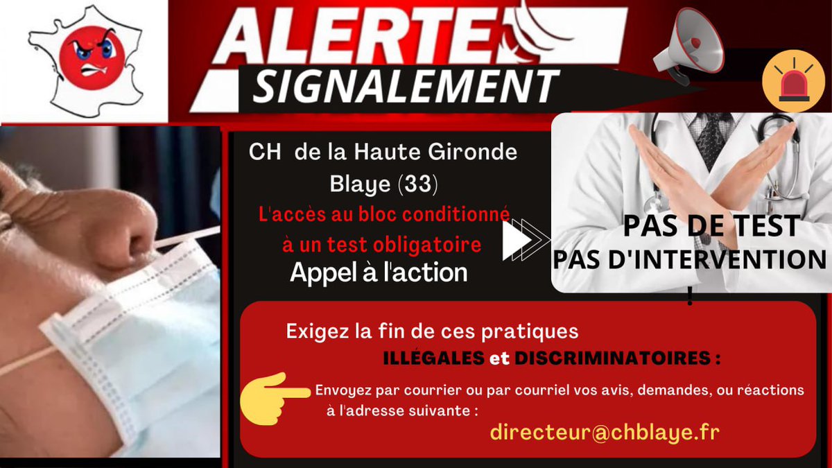 AssociationPEC's tweet photo. 5/ ⤵️ Détails et liens :
- CH Dr JE Techer, Calais (62) :
https://t.co/vkhLi7Le59
- CH de Saintonge, Saintes (17) :
https://t.co/igTb7DgDK2
- CH de la Haute Gironde, Blaye (33) :
https://t.co/4de5JNxBsO
- AP-HP Lariboisiere, Paris (75) :
https://t.co/tIoc1SrDLC
#StopTestHopital https://t.co/Tw3BYJB4xu