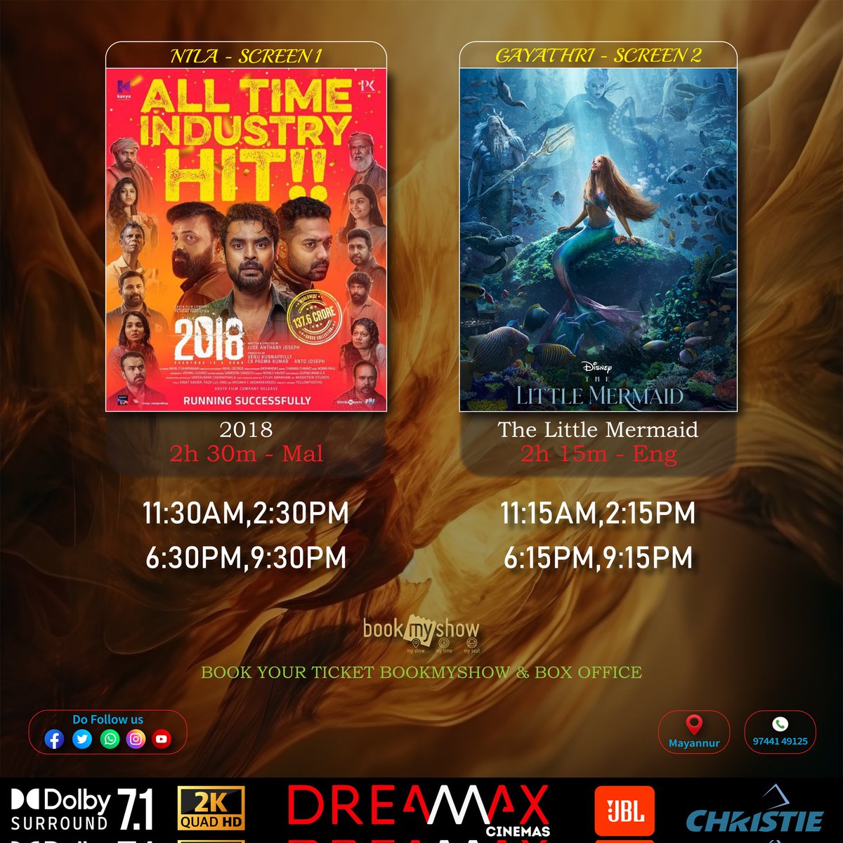 Show time at Dreamax Cinemas

 #2018EveryoneIsAHero 

#2018movie #KeralaFloods  #JudeAnthanyJoseph #VenuKunnappilly #AntoJoseph #KavyaFilmCompany  #TovinoThomas #AsifAli #KunchackoBoban #Sshivada #VinithaKoshy #VineethSreenivasan #Narain #Lal  #MalayalamCinema

#TheLittleMermaid