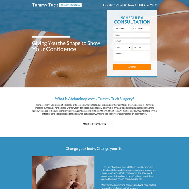 Download ready to use the best tummy tuck cosmetic surgery responsive landing page design from buff.ly/2JAIPRL #cosmetic #cosmetics #cosmeticsurgery #lasersurgery #lasertreatment #beauty #surgery