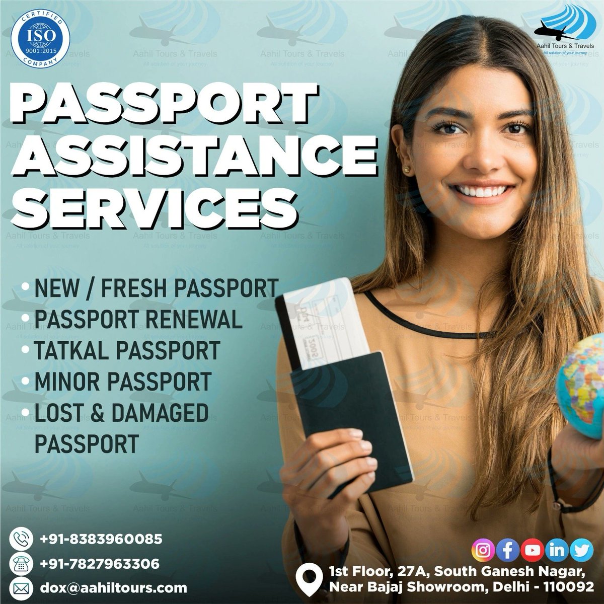 Get best rate and fast service in a single call. Details are mentioned in flyer. For more information click on the link wa.me/918383960085
#aahiltour  #assistanceservices #newpassport #minorpassport  #TatkalPassport #passportrenewal  #contactusformoreinfo