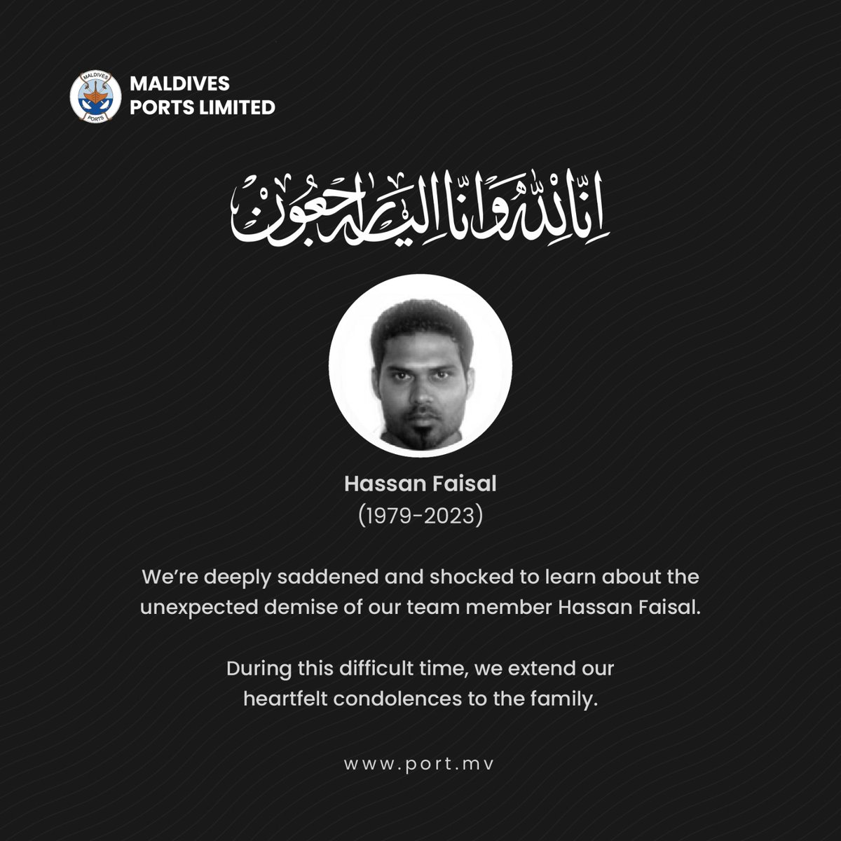 Deeply saddened to learn about the untimely passing of our colleague Hassan Faisal.

We extend our heartfelt condolences to the family during this difficult time.