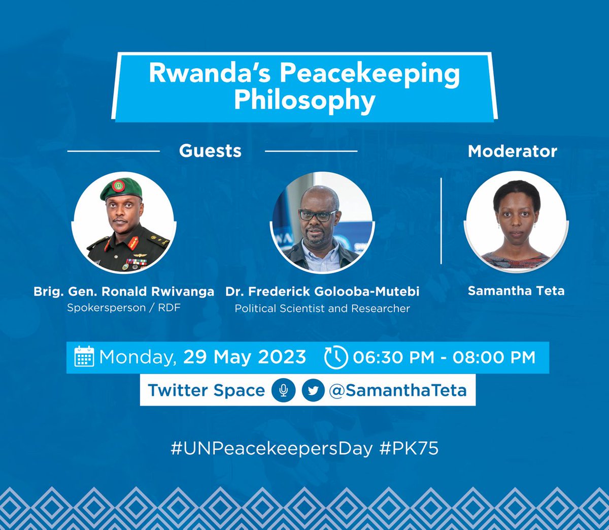 Rwanda has earned a reputation as a giant of peacekeeping for its efficiency, discipline & security ethos that prioritizes the vulnerable populations under its protection. On Intl #PeacekeepingDay, join this conversation on🇷🇼's peace operations principles. twitter.com/i/spaces/1nAKE…