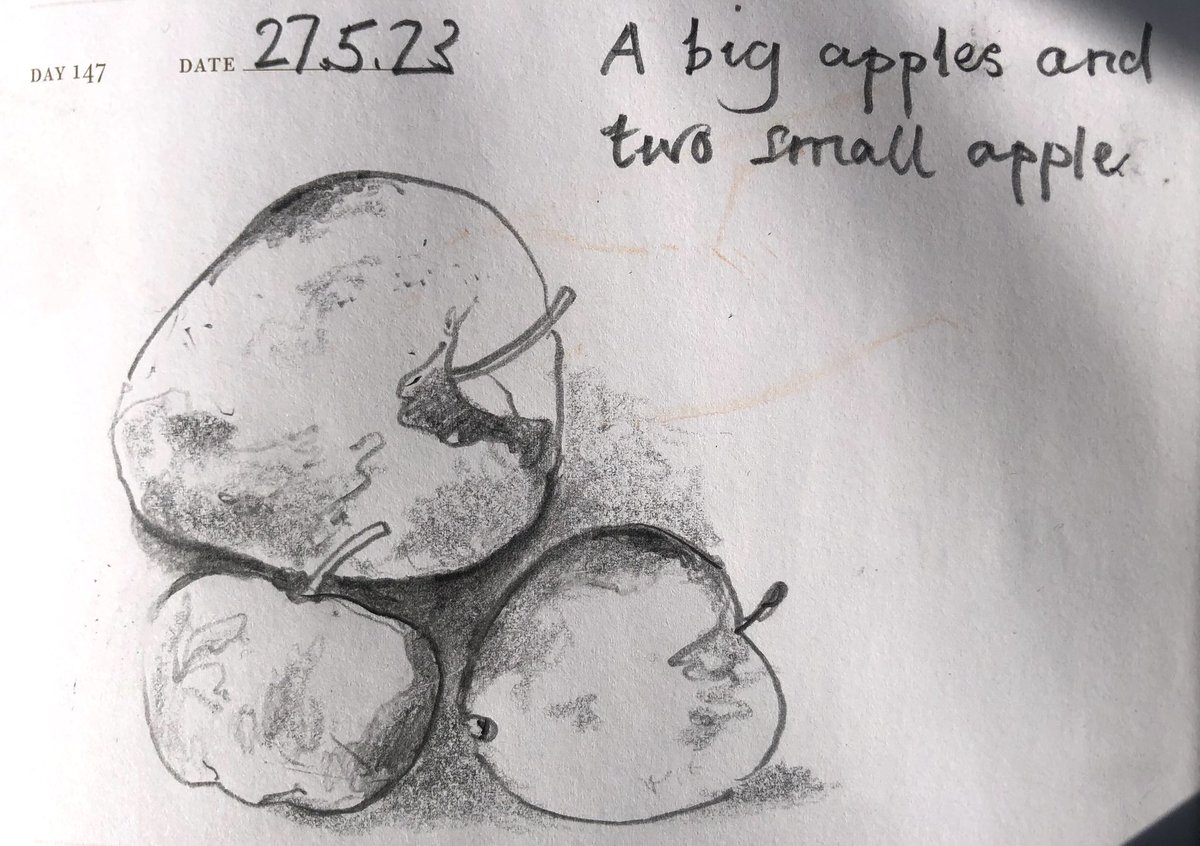 Venster67's tweet image. One Sketch A Day 27.5.23
‘A big apples and two small apple’
#bigapples #2smallapple #fruitstudy #onesketchaday #sketchbook #visualdiary #art #illustration #pencilsketch