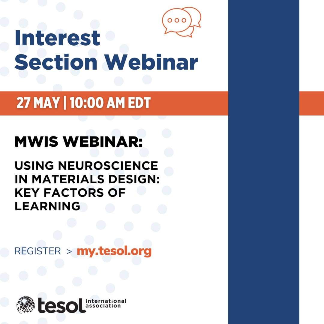 Join this FREE Interest Section webinar on 27 May at 10:00 a.m. EST! buff.ly/3osnhQp #TESOL #TESL #TEFL #ELT