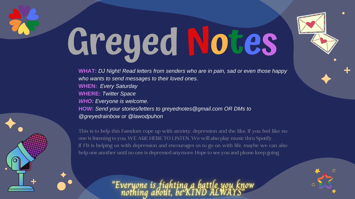 2Infinity4ever's tweet image. &apos;The universe only makes sense when we have someone to share our feelings with.&apos;-Paulo Coel

Today time for #greyednotes  9pm PH space: GreyedNotes!

Notes inbox: greyednotes@gmail.com or DM @greyedrainbow @saroandbec

#inspiredbyFreenBecky
#freenbecky
#srchafreen
#beckysangels