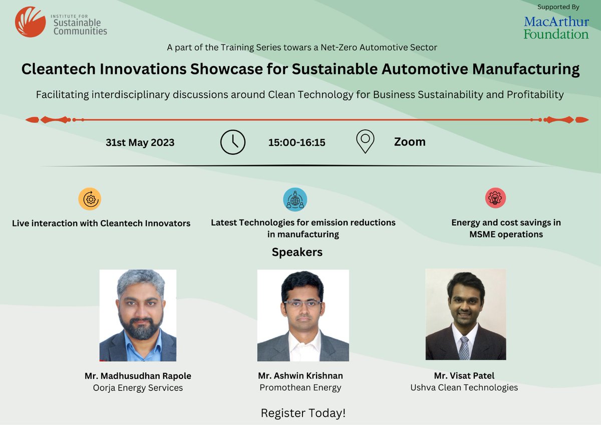 Ushva2014's tweet photo. 📢 Join us for the "Cleantech Innovations Showcase for Sustainable Automotive Manufacturing" webinar on 31st May, 3 pm. Explore IoT, ESG, and more for achieving NetZero. Register now: https://t.co/NV3jIGlNVy #Ushva #CleanTech #NetZero #SustainableAutomotive https://t.co/BpEvlz8PTe