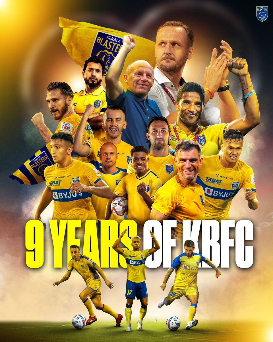 KeralaBlasters's tweet photo. 9 years of passion, teamwork, and unforgettable moments! 💛

Here’s to many more! 

#KBFCturns9 #KBFC #KeralaBlasters https://t.co/KaIwBAj5Ss