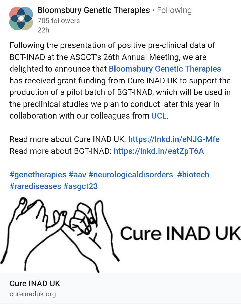 Thank you to all our fundraisers and everyone that has donated and helped make this happen #TogetherWeWillBeatINAD screenshot from LinkedIn bloomsburygtx.com/pipeline/bgt-i…