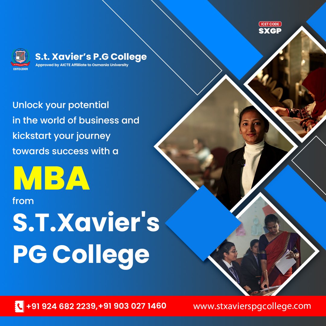 The journey to excellence with St.xaviers PG College 

#stxavierspgcollege #mbahyderabad #admissionopen #admission2023_24  #mbaadmission #hyderabad #hyderabadstudent
#pgcollege #mba #telangana #marketing #hr #mbamarketing #mbafinance
#MBAProgramme #mbacollege #osmaniauniversity
