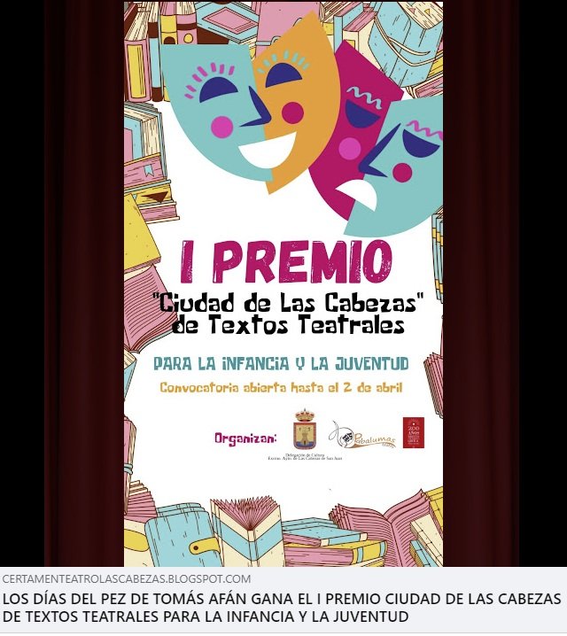 TomasAfan's tweet photo. LOS DÍAS DEL PEZ acaba de ganar el I Premio Ciudad de Las Cabezas de teatro para la infancia y la juventud.  
Disfruté mucho escribiendo, durante el confinamiento, esta obra sobre un adulto y un niño recluidos en la barriga de un pez gigante. https://t.co/3grsUcA6bU