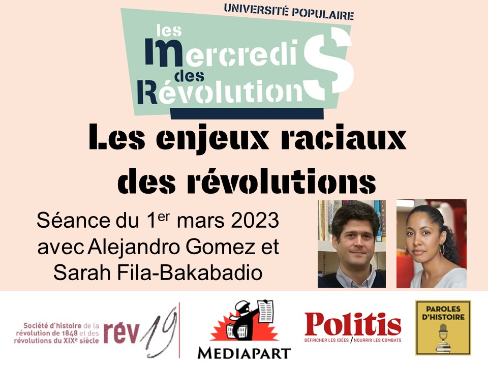 Nouvel épisode en ligne: les enjeux raciaux des révolutions, depuis 1776 (EU) et 1791 (Saint-Domingue), et leurs héritages au XIXe et XXe siècles.
Avec @AlejandroEGmez, Sarah Fila-Bakabadio et Romy Sanchez
#mercredisdesrevolutions 
Bonne écoute et bon WE !
parolesdhistoire.fr/index.php/2023…