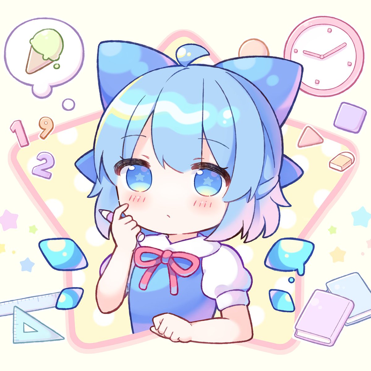 cirno 1girl solo blue eyes blue hair wings bow short hair  illustration images