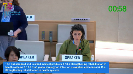 HI_Advocacy's tweet photo. At the #WHA76 Maria Marelli from @HI_federation just delivered a statement supporting the 1st ever resolution on #rehabilitation and stressing the need to implement it, for everyone in need and everywhere https://t.co/bVmHBRUNCY