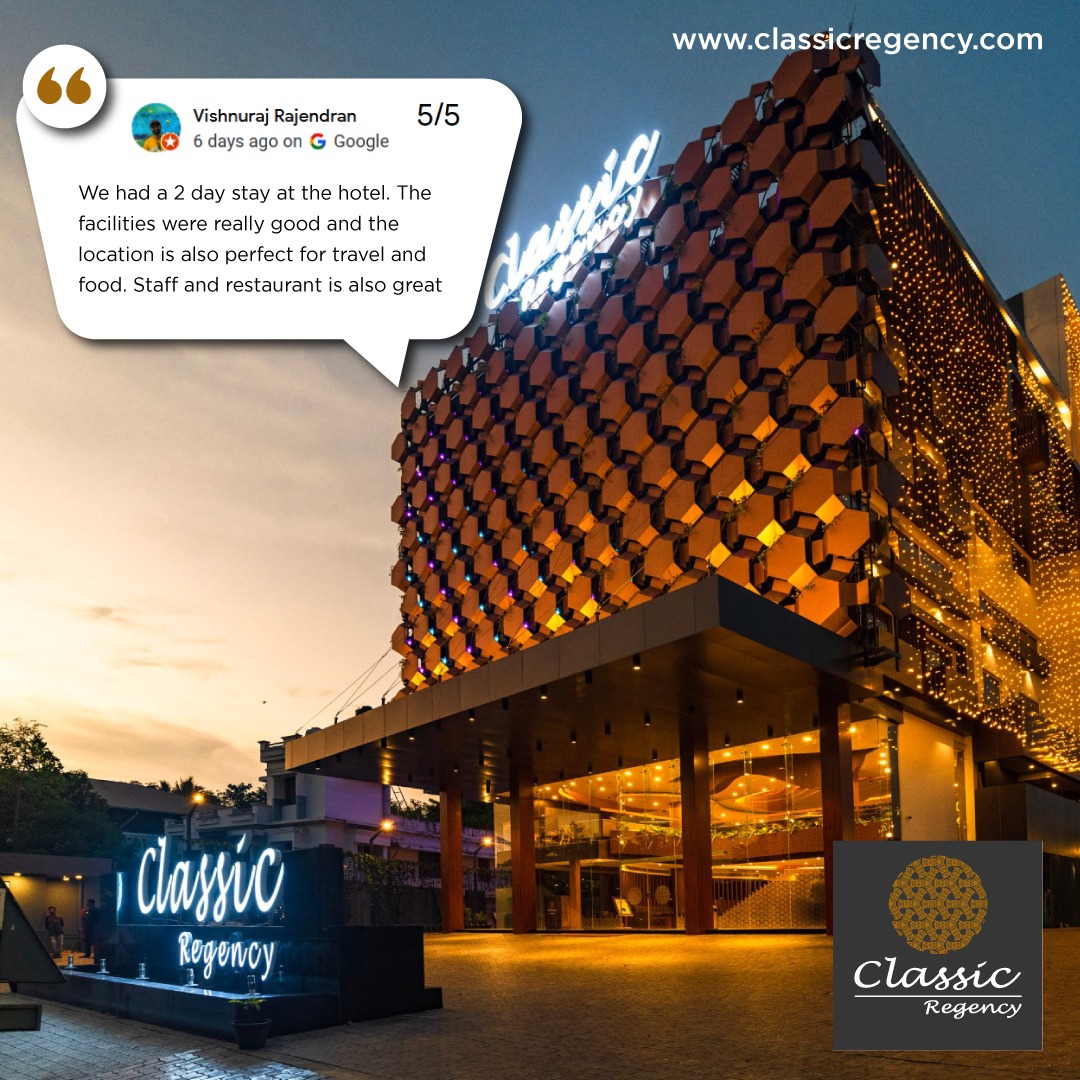 Thank you😊 Mr.Vishnuraj for your feedback on Google Reviews. It matters a lot to us.❤

Hotel Classic Regency
Near Beach, Railway station ward, Alappuzha, Kerala
688012
Contact us: 9073606060 / 4772990066
Visit: classicregency.com
#nature #vacation #alleppey #hotel