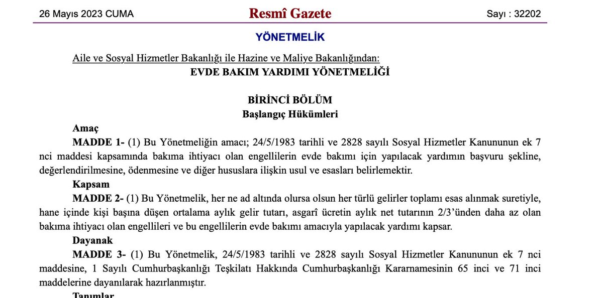 Dün yayınlanan yönetmelikle binlerce engellinin evde bakım aylığı kesilecek. Engellilik gelir kriteri ile ölçülmez. Başka kriterler de var.Ailenin geliri iyi olsa da bakıma muhtaç bir engelliye bakmayabilir. Neden bu işin sosyal hizmet yönünü hiç düşünmüyorsunuz? <a href="/deryayanikashb/">Derya Yanık</a>