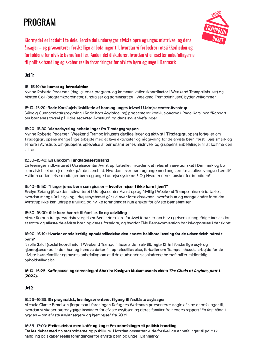 📢Husk at melde dig til @trampolinhusets stormøde "Svær mistrivsel blandt afviste asylbørn og unge i udrejsesystemet. Hvad ved vi, og hvad kan vi gøre?", som finder sted i #UnionKBH den 1/6 kl. 15–17👉Mere info her: fb.me/e/2EExsriRl