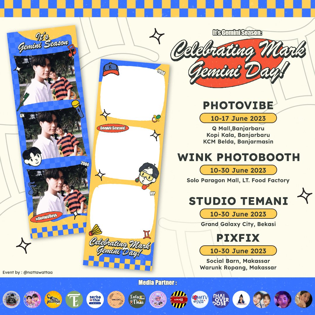 🌟 IT'S GEMINI SEASON : Celebrating Mark Gemini Day!

Event by @nattawattaa

📍Photovibe
🗓️ 10-17 June 2023

📍Wink Photobooth
🗓️ 10-30 June 2023

📍Studio Temani
🗓️ 10-30 June 2023

📍Pixfix
🗓️ 10-30 June 2023

kindly tag me if using this photoframe ฅ^•ﻌ•^ฅ