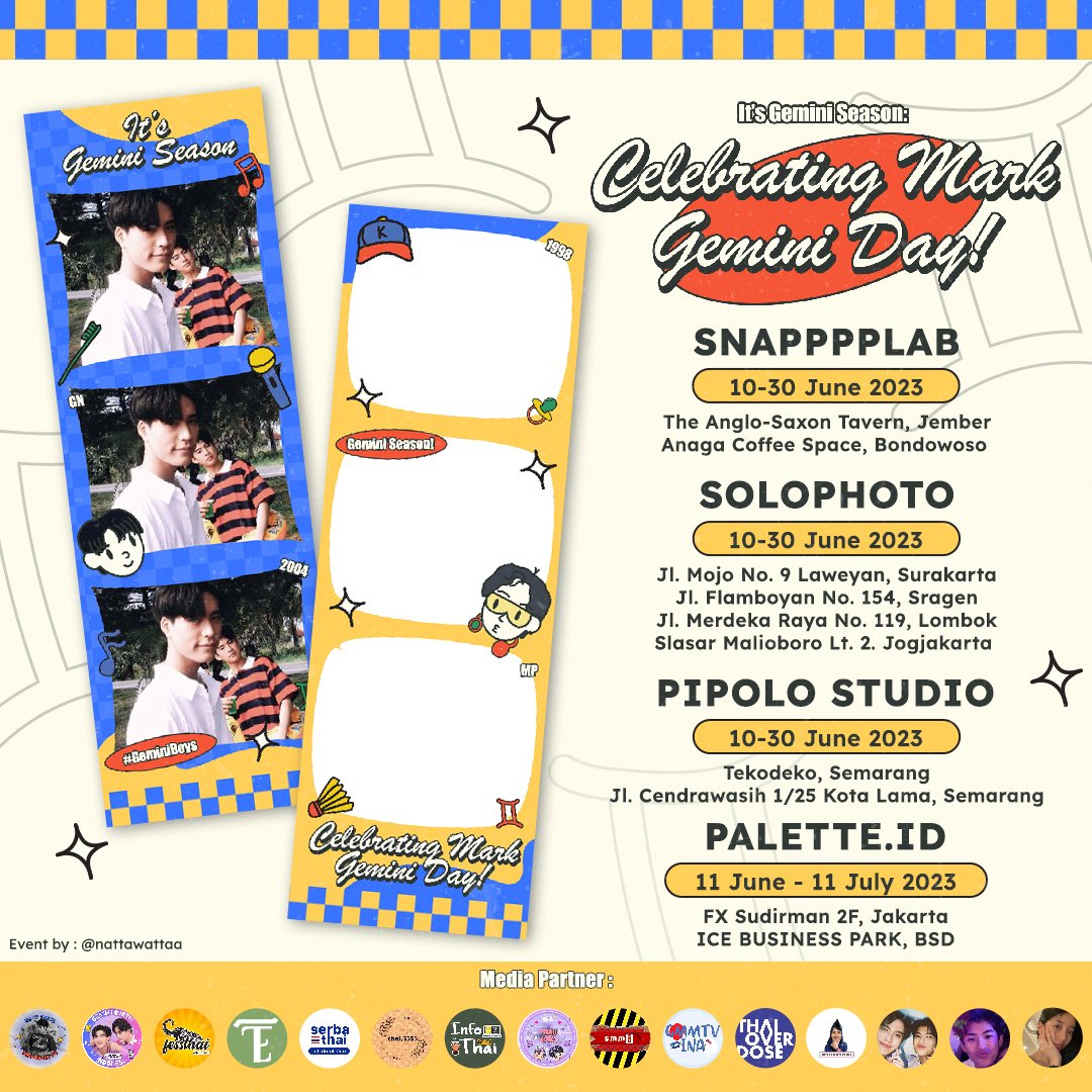 🌟 IT'S GEMINI SEASON : Mark Pakin Day!

Event by @nattawattaa

📍Snapppplab
🗓️ 10-30 June 2023

📍Solophoto
🗓️ 10-30 June 2023

📍Pipolo Studio
🗓️ 10-30 June 2023

📍Pallete ID
🗓️ 10-30 June 2023

kindly tag me if using this photoframe ฅ^•ﻌ•^ฅ