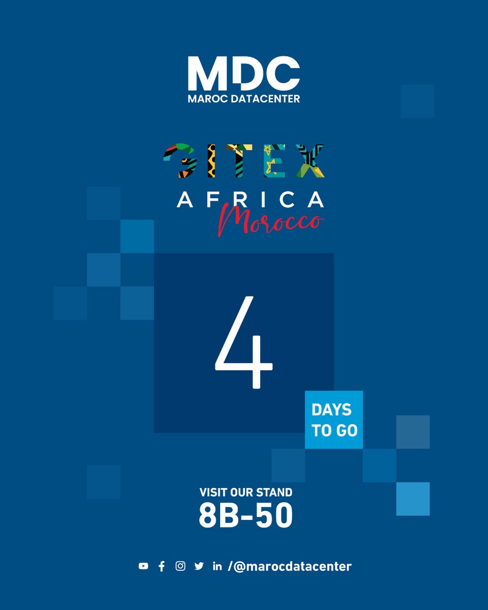 Just 4 days to go until Gitex Africa 2023!
⏳ Get ready to explore the cutting-edge technologies and groundbreaking advancements at our booth.
Don't forget to mark your calendar and join us at #GitexAfrica.
See you soon!

#TechExpo #Innovation